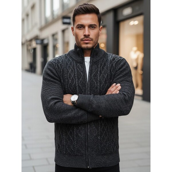 Dstreet Trendy vzorovaný grafitový pánsky sveter 66863053