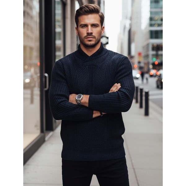 Dstreet Trendy vlnený sveter na zimu v modrej farbe 66863055