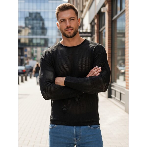 Dstreet Čierny pletený sveter s módnymi dierami 66863057