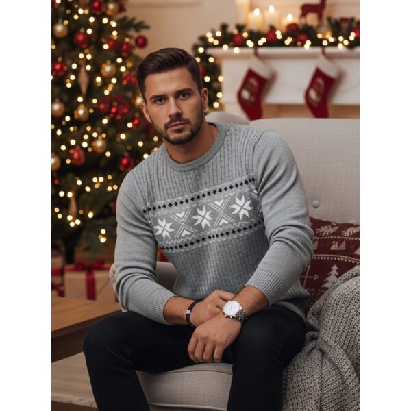 Dstreet Módny sivý sveter s jedinečným vzorom 66863058