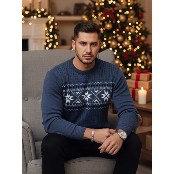 Dstreet Módny modrý sveter s jedinečným vzorom 66863059