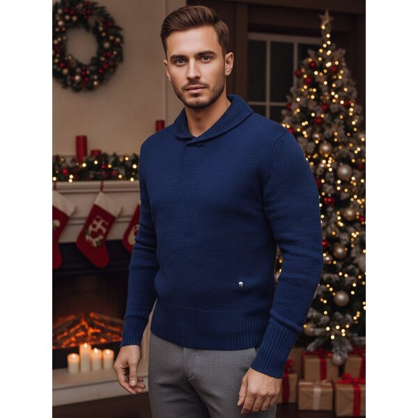 Dstreet Zaujímavý modrý pánsky sveter s golierom 66863062