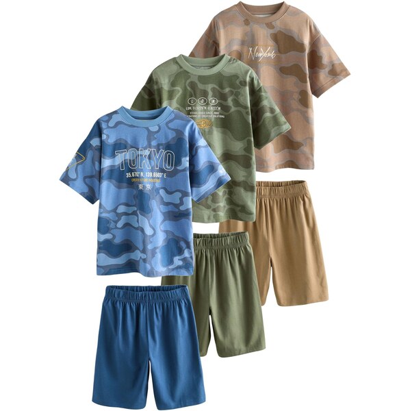 Next Pyžamo modrá / hnedá / zelená / šedobiela 66865929