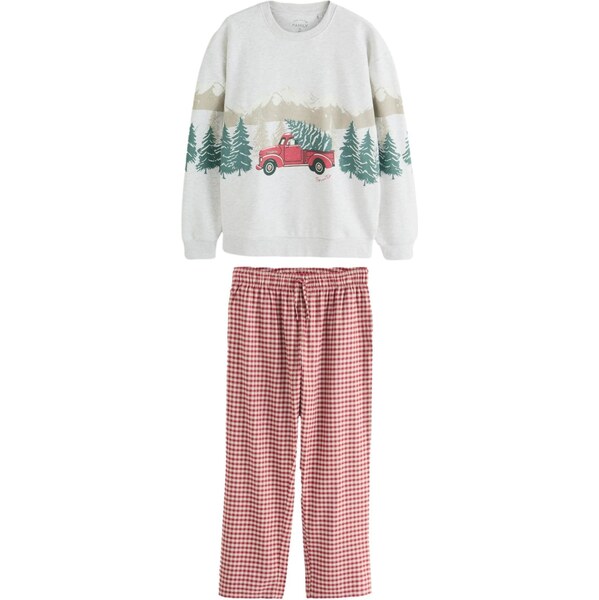Next Dlhé pyžamo svetlosivá / jedľová / červená / biela 66867757