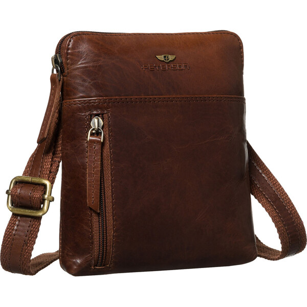 Peterson Pánska hnedá kožená crossbody taška s jednou komorou a 66864906