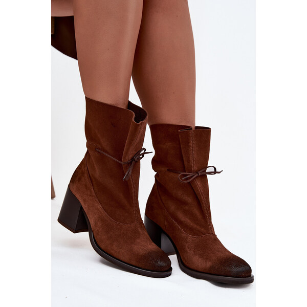 Kesi Dámske semišové čižmy na podpätku Zazoo - hnedé 66884160