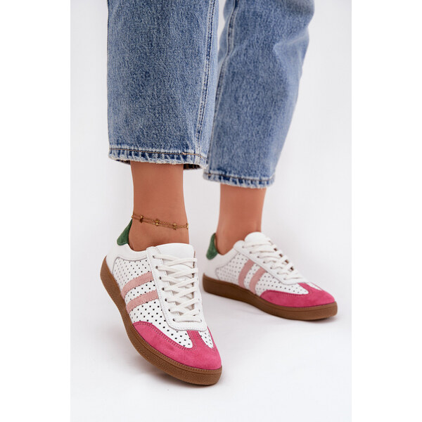 Kožené perforované dámské tenisky Zazoo N1318 Bílomodré 66884181