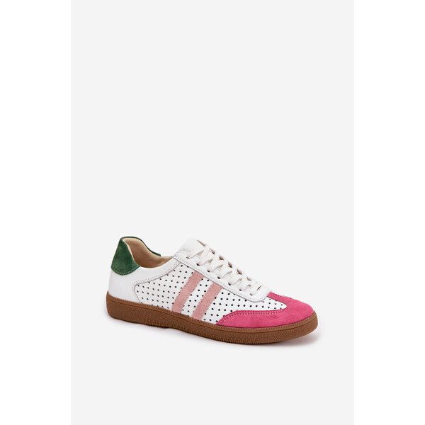 Kesi Dámske kožené šnurovacie tenisky Zazoo - biela/ružová 66884371
