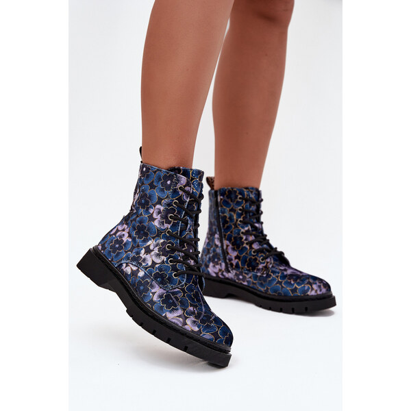 Dámske zateplené členkové topánky 57C1052 Dark Blue Pattern - Artiker 66884406