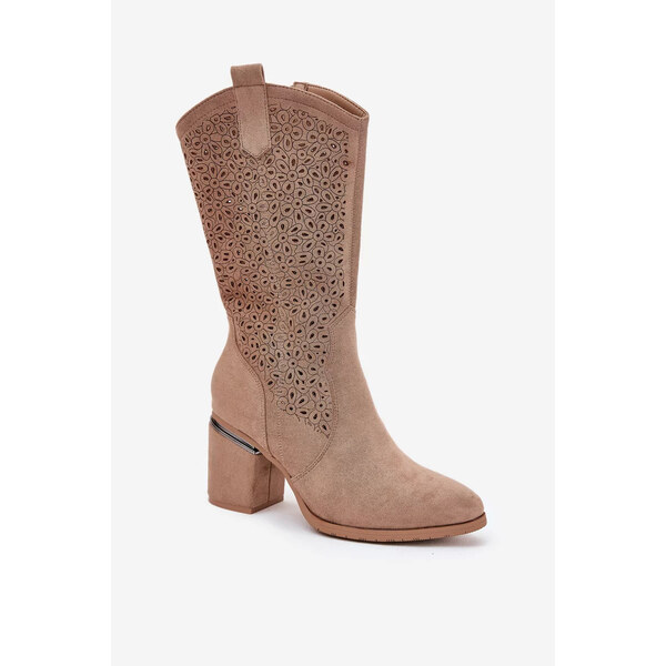 Kesi Dámske perforované čižmy do polovice lýtok v kovbojskom štýle S 66884431