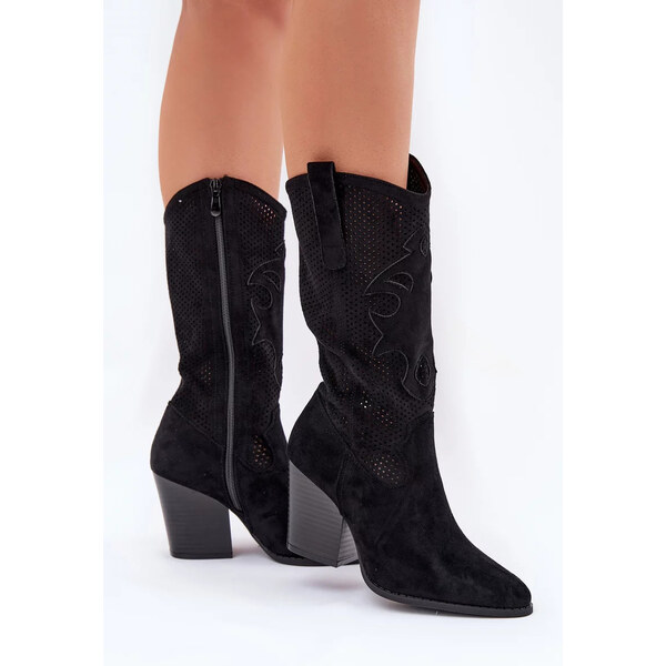 Kesi Dámske perforované čižmy v kovbojskom štýle so stĺpovým podpätkom 66884433