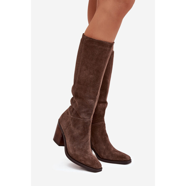 Kesi Dámske čižmy na podpätku so zipsom Lissara - hnedé, eko semiš 66884435