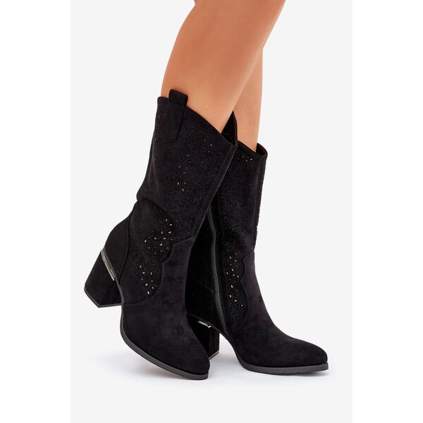 Kesi Dámske perforované čižmy do polovice lýtok v kovbojskom štýle S 66884494