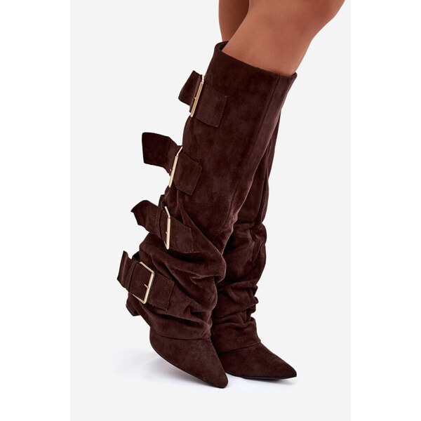 Kesi Dámske čižmy so zlatými prackami - čokoládové Isavelle 66884787