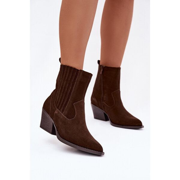 Boto Semišové dámské boty kovbojky na podpatku zateplené čokoládové 66884534