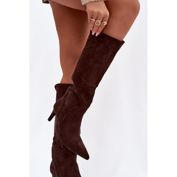 Kesi Dámske zateplené čižmy na podpätku - čokoládové Arelisse 66884636