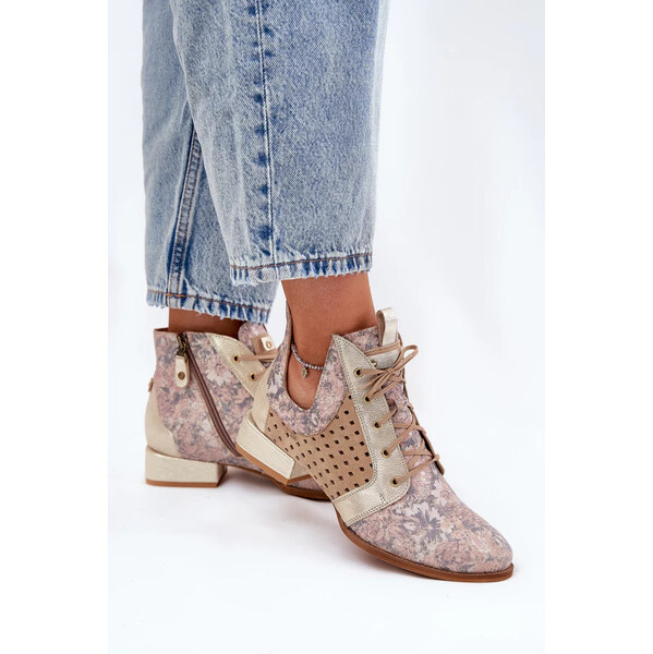 Kesi Dámske zateplené kožené členkové topánky - béžovo-zlaté Maciejka 66884731