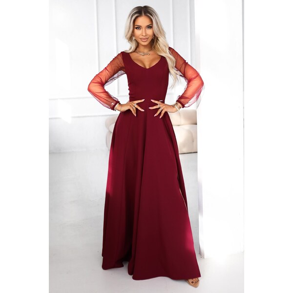 miadresses.sk Bordové spoločenské šaty s tylovými rukávmi 66888242