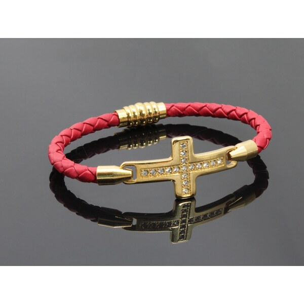 CITY STORM Náramok červený z ekokože so zlatým krížom 66888906