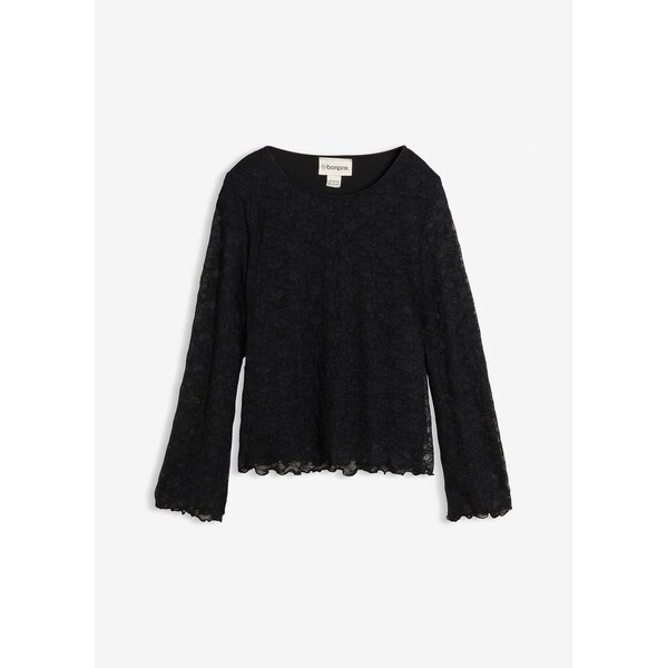 bonprix Tričko s dlhým rukávom z čipky, farba čierna 66889575
