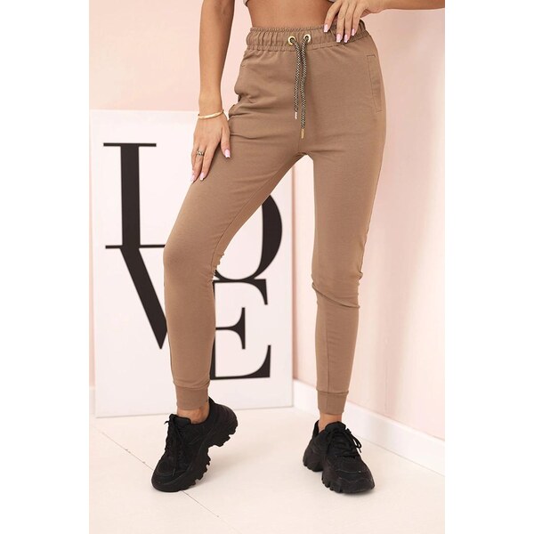 MladaModa Bavlnené teplákové nohavice s vreckami a viazaním v páse 66891520