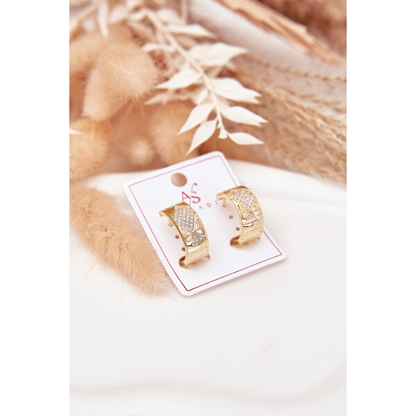 Boto Dámské náušnice z chirurgické oceli s čiróny zlaté 66892349