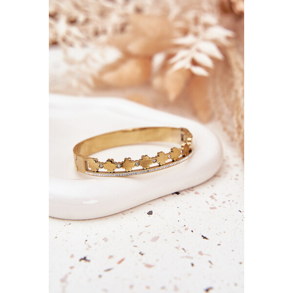 Boto Náramek ze nerezové oceli zdobený čirými kamínky zlatý 66892461