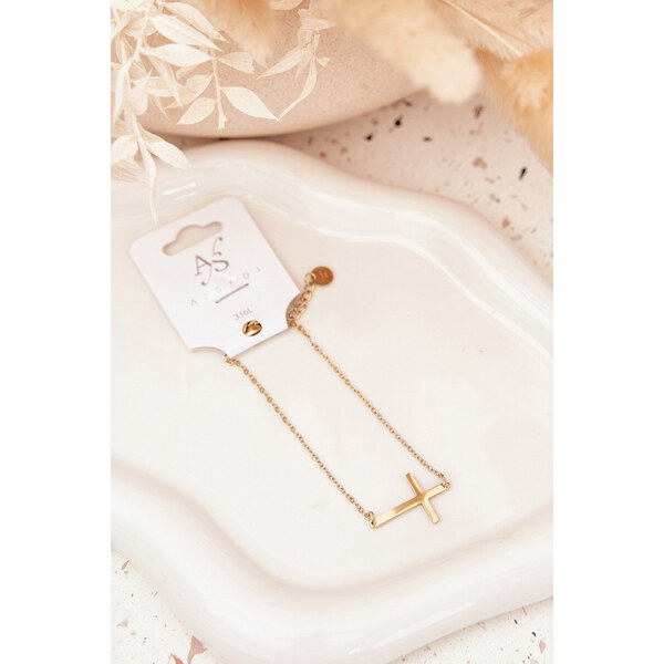 Boto Náramek s křížkem Chirurgická ocel Zlato 66892480