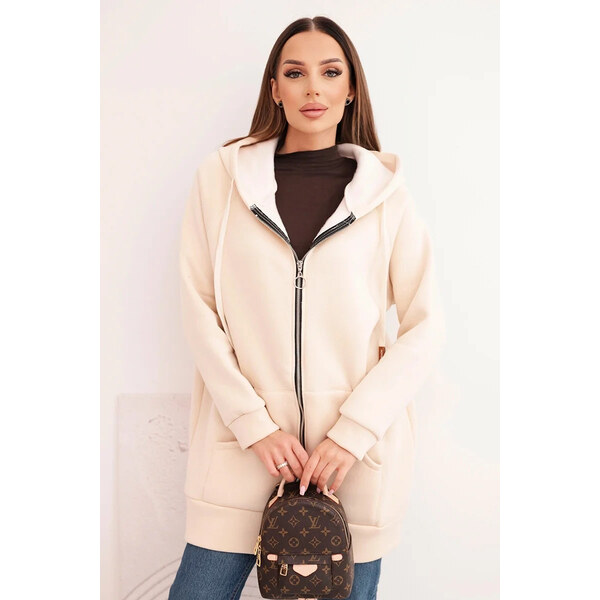 K-Fashion Dámska mikina s kapucňou a zipsom, béžová 66892547