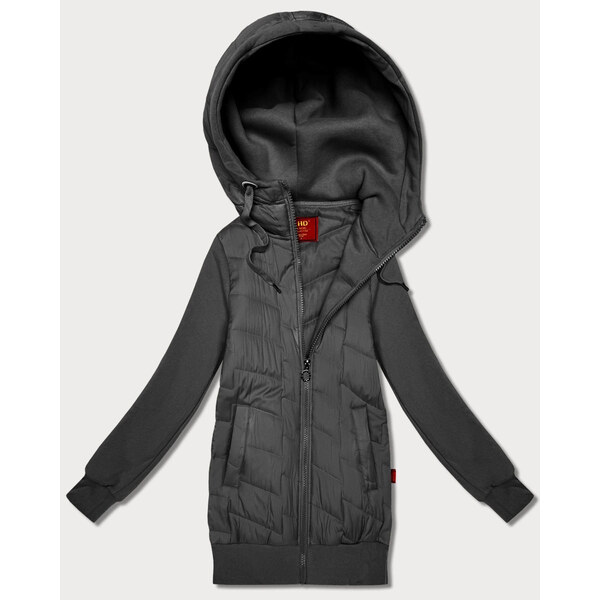 LHD Dámska mikina v grafitovej farbe z rôznych materiálov s kapucňou 66892690