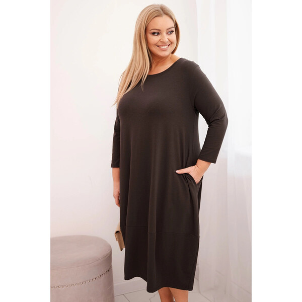 K-Fashion Dámske Plus veľkosť bavlnená sukňa s roll-up rukávy a vrecká 66892901