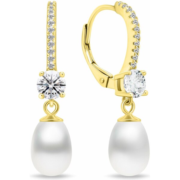 Brilio Silver Pozlátené visiace náušnice s kubickými zirkónmi a perlou 66672228