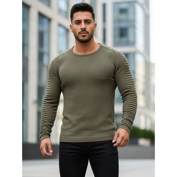 Buďchlap Trendový khaki sveter 20413833