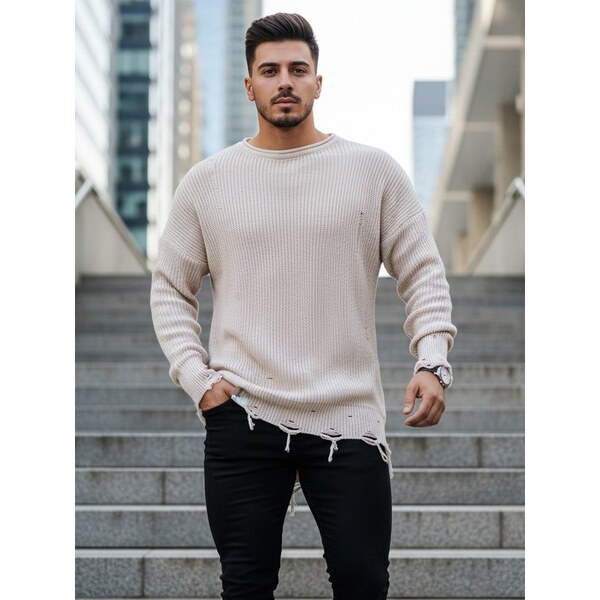 Buďchlap Štýlový predĺžený sveter v béžovej farbe 36955417