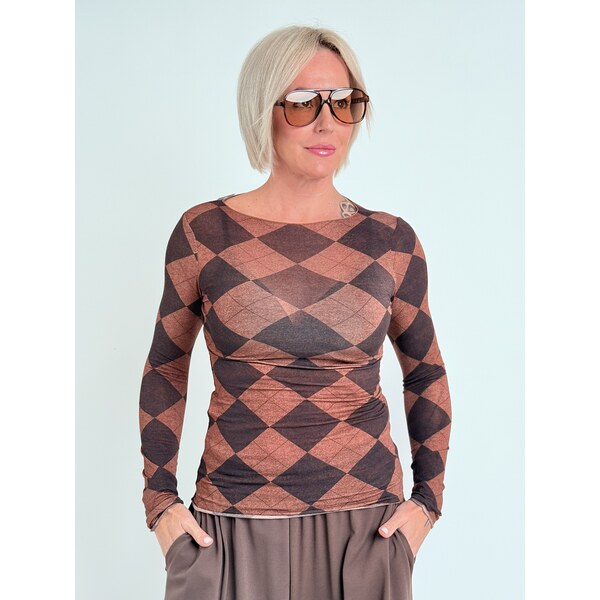 Voga Móda Hnedé tričko s kašmírom CARO 66909348