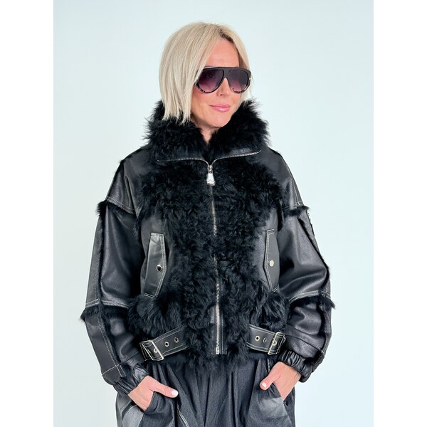 Voga Móda Čierna koženková bunda ASLI 66909344