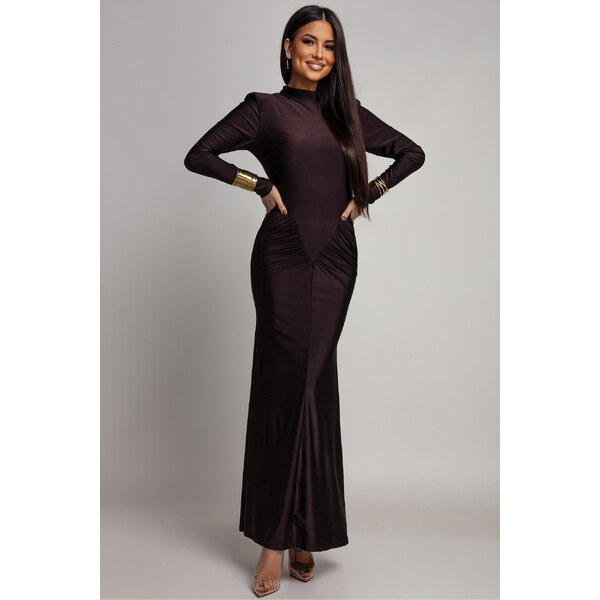 miadresses.sk Hnedé priliehavé šaty s riasením 66909950