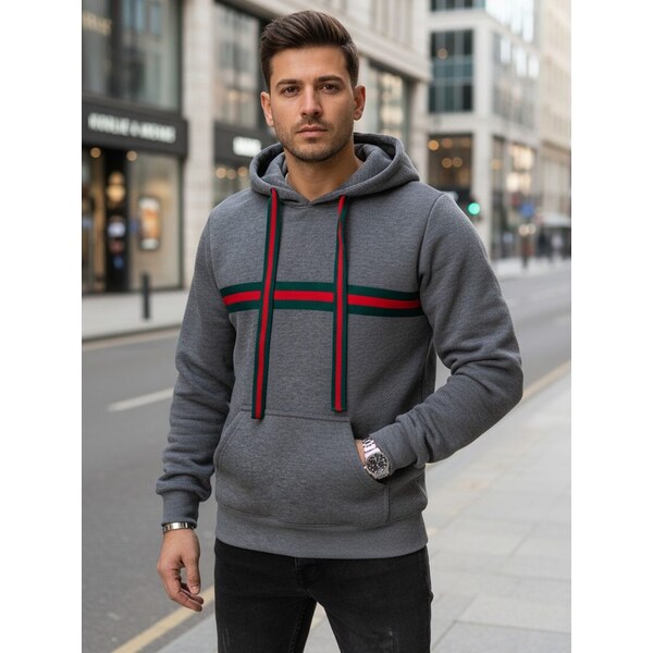 Dstreet Zaujímavá pánska mikina s kapucňou a ozdobným pásom 66909958