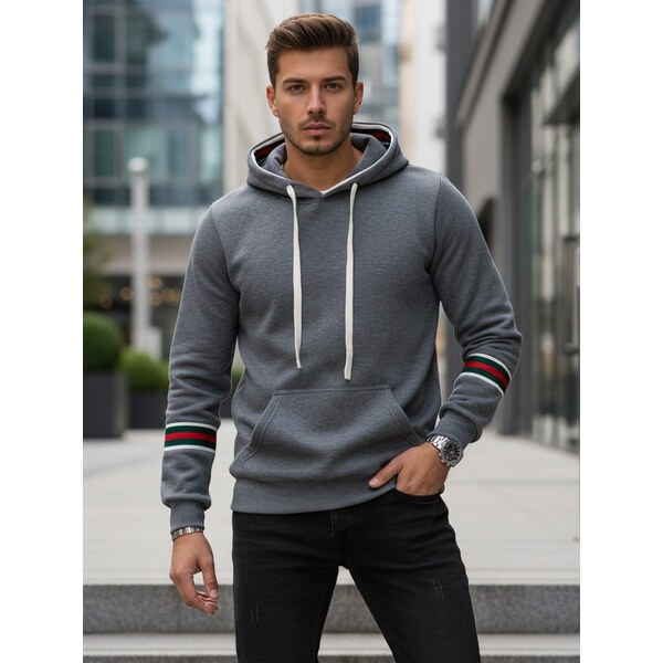 Dstreet Trendy mikina pre mužov s kapucňou v šedej farbe 66909962