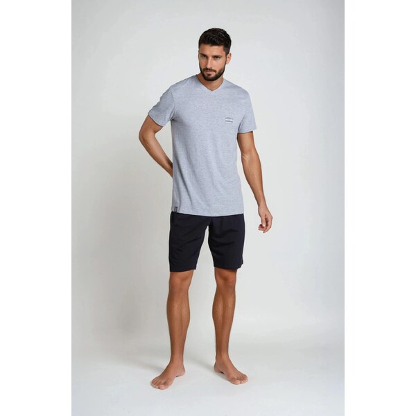 Henderson Pánske krátke bavlnené pyžamo Duty 38881-90X šedo-čierne, 23346922