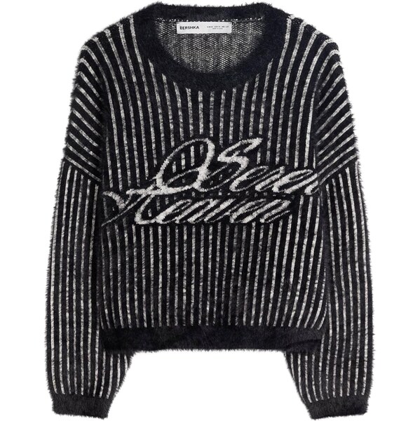 Bershka Sveter čierna / biela 66916505