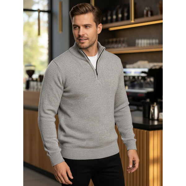 DStreet Pánsky sivý sveter na zips 66914608