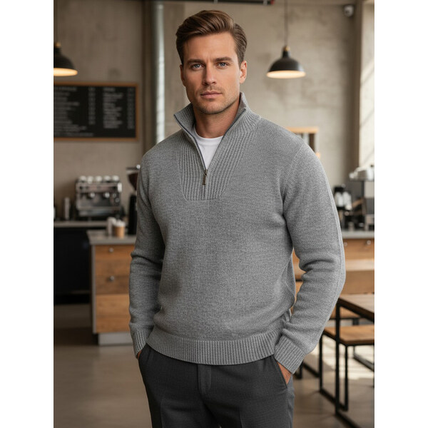 DStreet Pánsky sivý sveter na zips 66914610