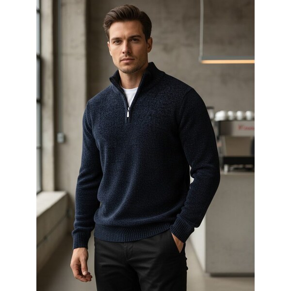 Dstreet Trendy modrý sveter pre mužov na zips 66926715