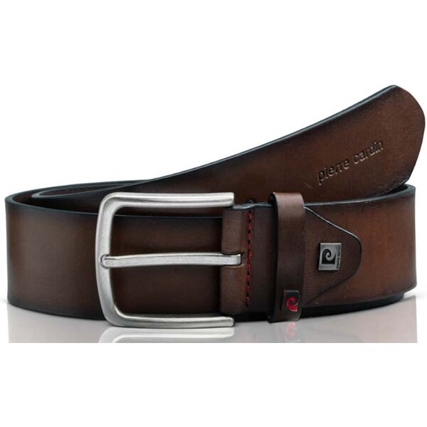 Hnedý pánsky kožený opasok Pierre Cardin s kovovou prackou 66932742