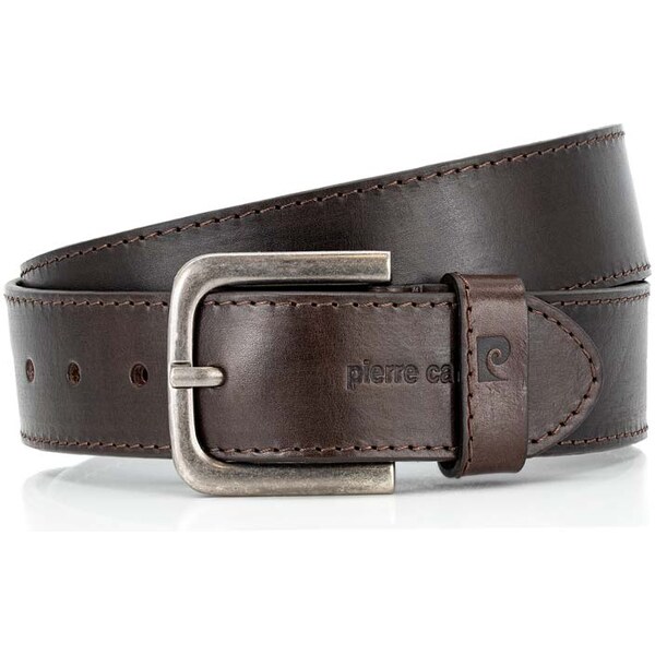 Hnedý pánsky kožený opasok Pierre Cardin s ozdobným šitím 66932746