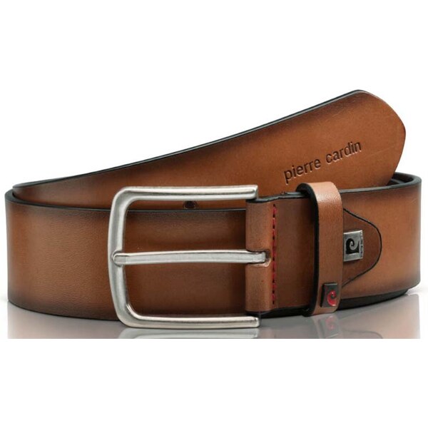 Koňakový pánsky kožený opasok Pierre Cardin s kovovou prackou 66932743