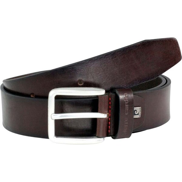 Tmavohnedý pánsky kožený opasok Pierre Cardin s matnou prackou 66932744