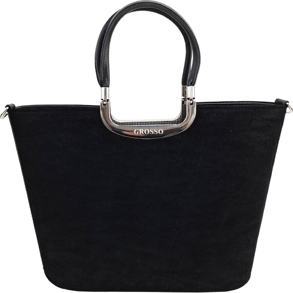 GROSSO Čierna velúrová elegantná kabelka do ruky S7 66937849