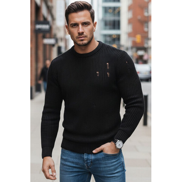 BASIC Čierny pánsky klasický sveter WX1991 36735215
